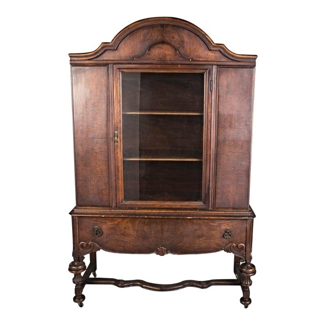 1800s 19th C Hyman Walnut China Cabinet Breakfront Cupboard