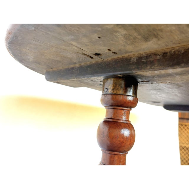 Brown Antique Hand Made Campaign Style Oval Wood Table For Sale - Image 8 of 14