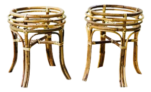 Tall Pair of Organic Bent Bamboo/Rattan Plant Stands
