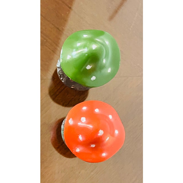 1970s Cute Pair of Toadstool Mushrooms Lamp Finials For Sale - Image 4 of 4
