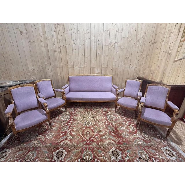 Wood Charles X Living Room Sofa and Armchairs, Set of 5 For Sale - Image 7 of 7