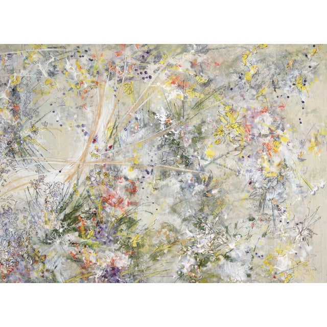 1990s Hidden in the Flowers - Abstract Bird in Acrylic on Threaded Paper by Judith W Winslow For Sale - Image 4 of 5