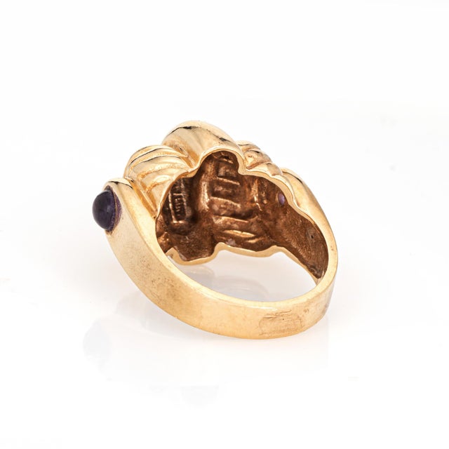 1980s 80s Vintage Dome Ring Sz 6.5 Cigar Band Amethyst 14k Yellow Gold Fluted Jewelry For Sale - Image 5 of 7