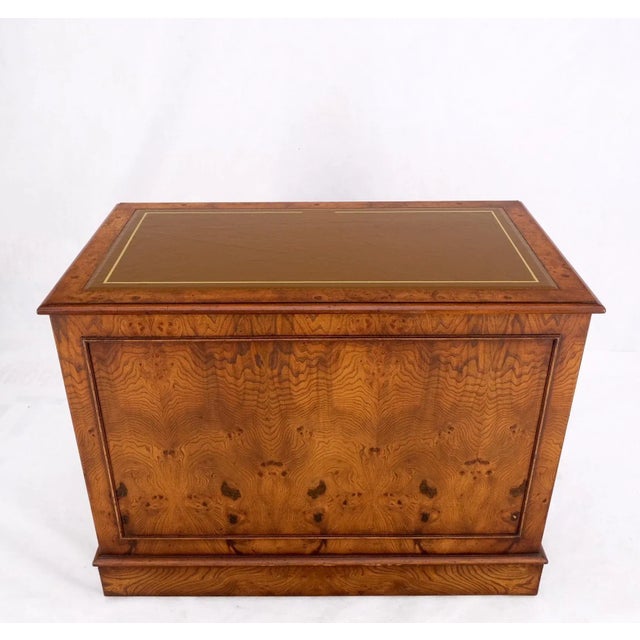 4 Drawers Embossed Leather Top Burl Wood File Cabinet Credenza w/ Key For Sale - Image 11 of 13