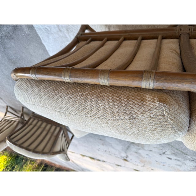 Beige Vintage McGuire San Francisco Rattan & Rawhide Curved Settee For Sale - Image 8 of 17