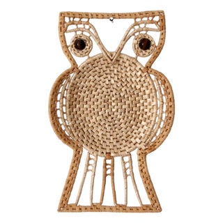 Vintage Woven Owl Wall Hanging For Sale