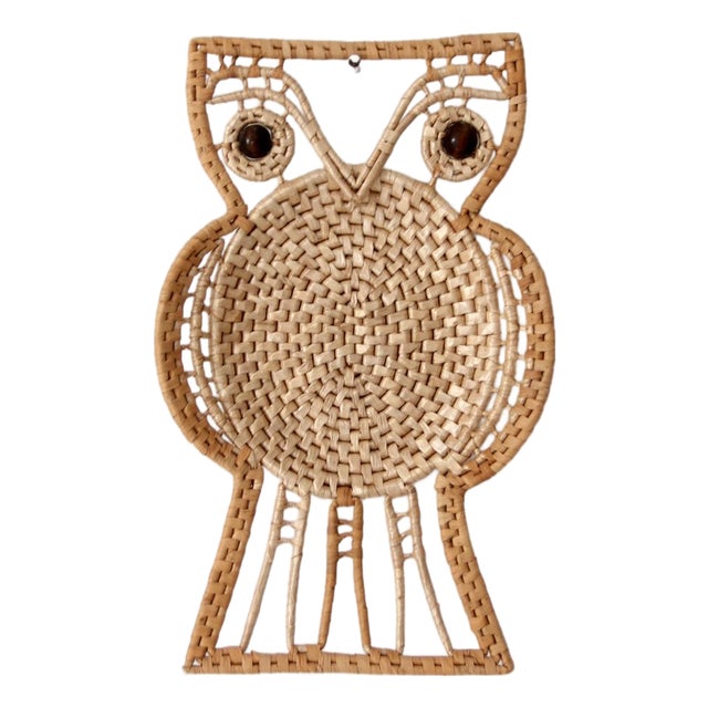 Vintage Woven Owl Wall Hanging For Sale