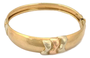 Mid 20th Century Darnlaion 18k Two Tone Gold Hinged Dome Bangle Bracelet