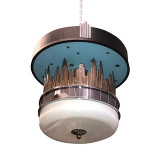 Art Deco New York City Skyline Chandelier With Illuminated Globe For Sale