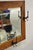 Mission Antique Arts & Crafts Mission Oak Wood Beveled Glass Hall Mirror Iron Coat Hooks For Sale - Image 3 of 12