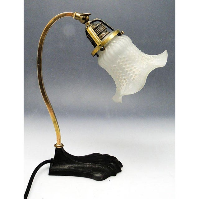 20th Century Art Nouveau Glass and Metal Bedside Lamp, Austria, 1890s For Sale - Image 3 of 10