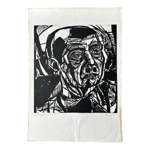 German Expressionist Portrait by Dieter Ritzert, Linocut Print, 1968 Limited Edition Signed