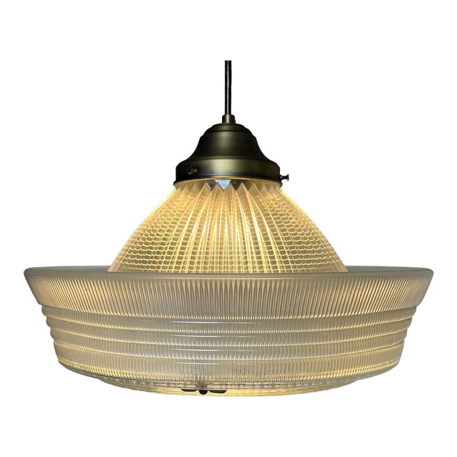 Vintage American Glass and Brass Pendant Light, Circa 1960s For Sale