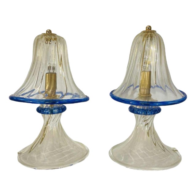 Hollywood Regency Mushroom Lamps in Gilded Sequined Murano Glass from Barovier & Toso, 1980s, Set of 2 For Sale