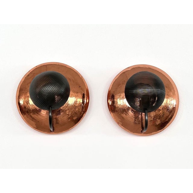 Italian Wall Sconces in Copper and Black Perforated Metal, 1970s, Set of 2 For Sale - Image 15 of 17