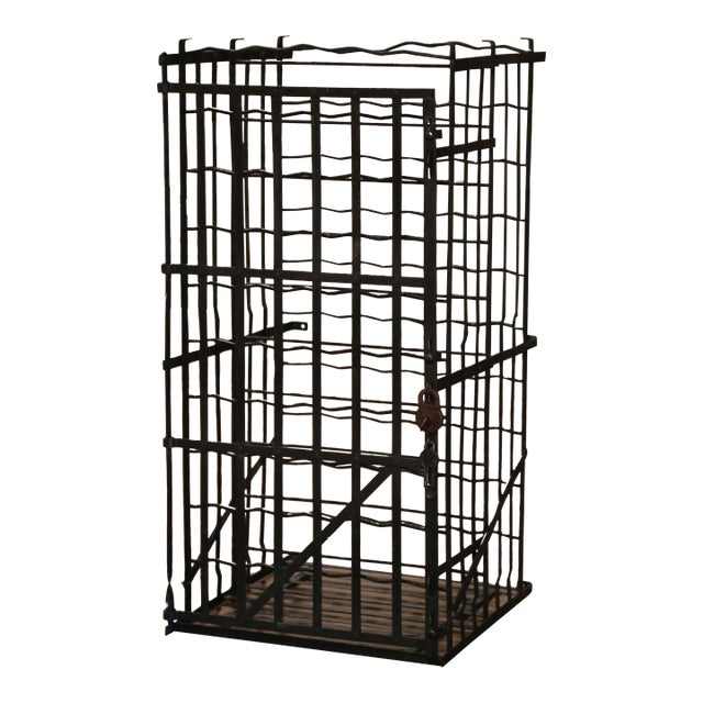19th Century French Iron Wine Cage From Burgundy With Lock and Key For Sale