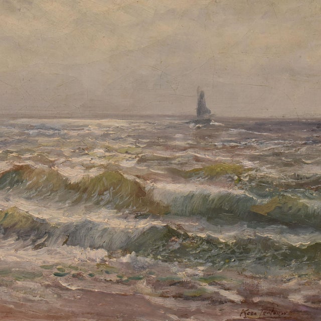 Kees Terlouw, Waves and Sailing Boat, Oil on Canvas, 20th Century, Framed For Sale - Image 4 of 10