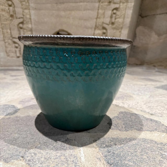 Vintage Modern Aqua Blue Planter For Sale In San Diego - Image 6 of 9
