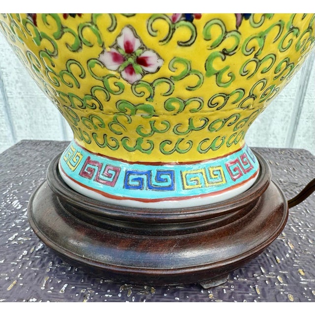 Yellow Late 20th Century Yellow Chinese Famille Rose Vase Lamp For Sale - Image 8 of 12
