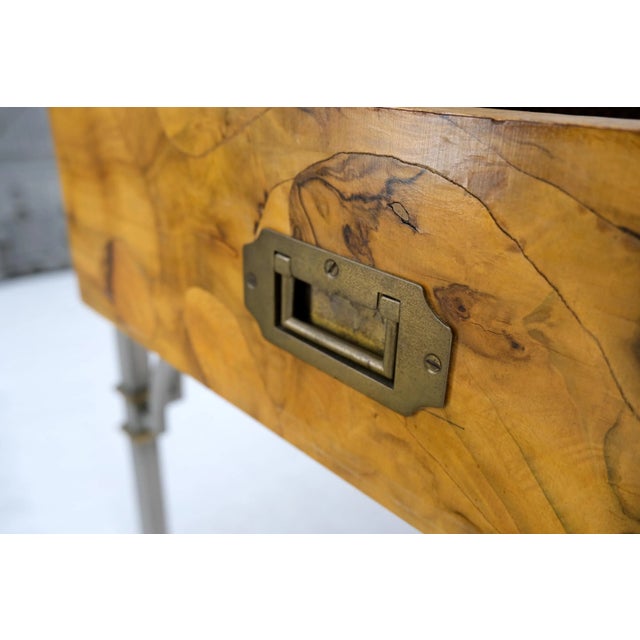 Square Burl Olive Wood Campaign Style Pull One Drawer Large End Side Table For Sale - Image 6 of 13