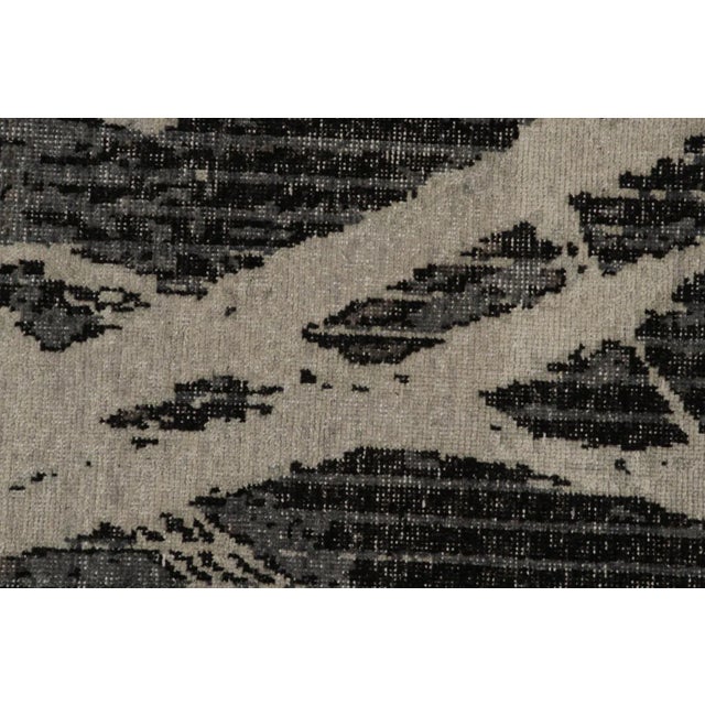 2010s Rug & Kilim’s Distressed Modern Rug in Black Gray Geometric Pattern For Sale - Image 5 of 7