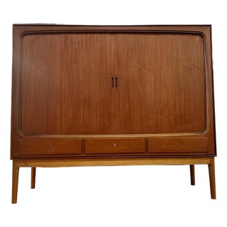 Danish Teak & Beech Highboard W/Tambour Door For Sale