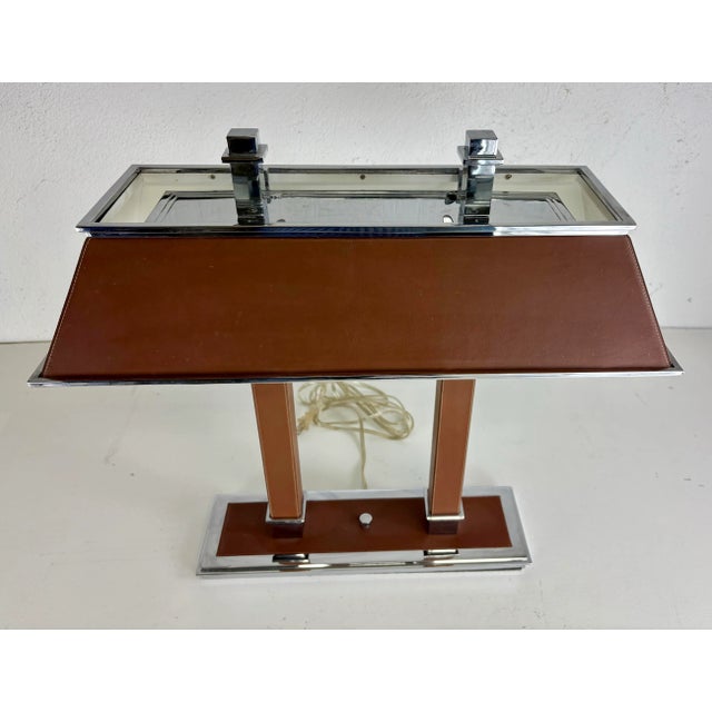 Vintage Ralph Lauren Leather and Nickel Bankers Style Desk Lamp For Sale In Philadelphia - Image 6 of 12