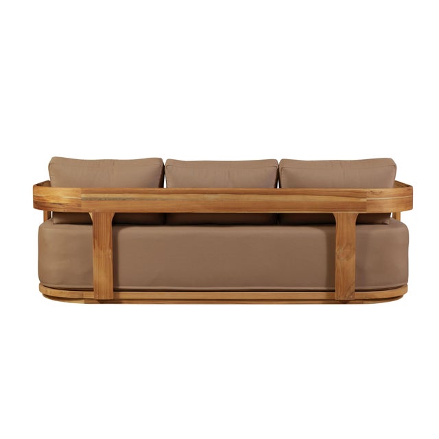Eclipse Outdoor Solid Teak Wood Sofa - Light Brown Fabric For Sale - Image 4 of 10