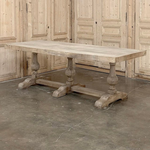 Rustic European Grand Italian Rustic Trestle Table in Stripped Oak For Sale - Image 3 of 18