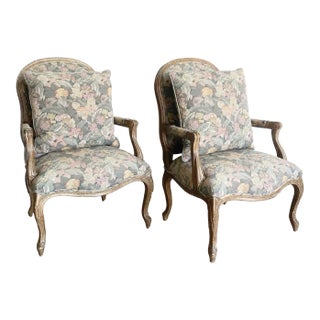 Vintage Regency Upholstered Arm Chairs - a Pair For Sale