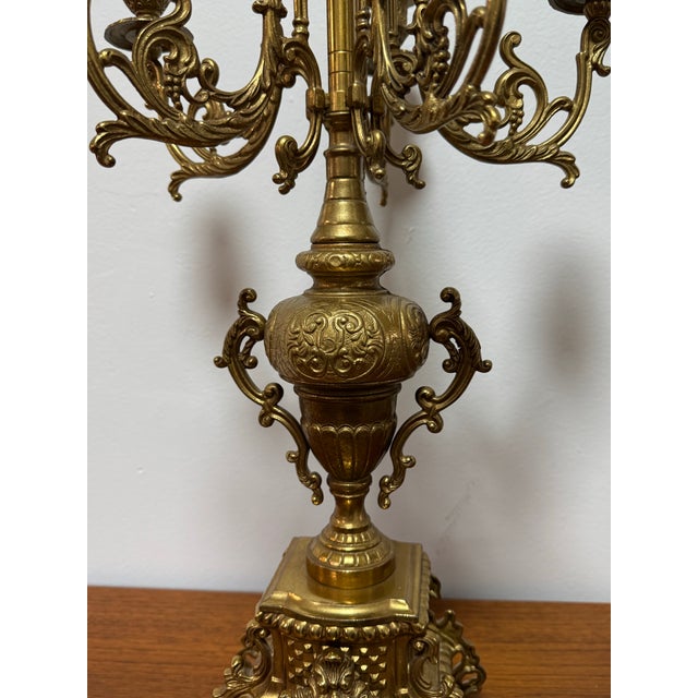 Large Pair of French Rococo Revival 6-Light Gilt Metal Candelabra, 24” Tall For Sale - Image 10 of 11
