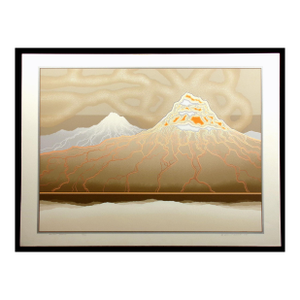 1980s Richard Gilbert "Mountain Smoking" Hand Signed Serigraph Fine Art, Volcano, Lava
