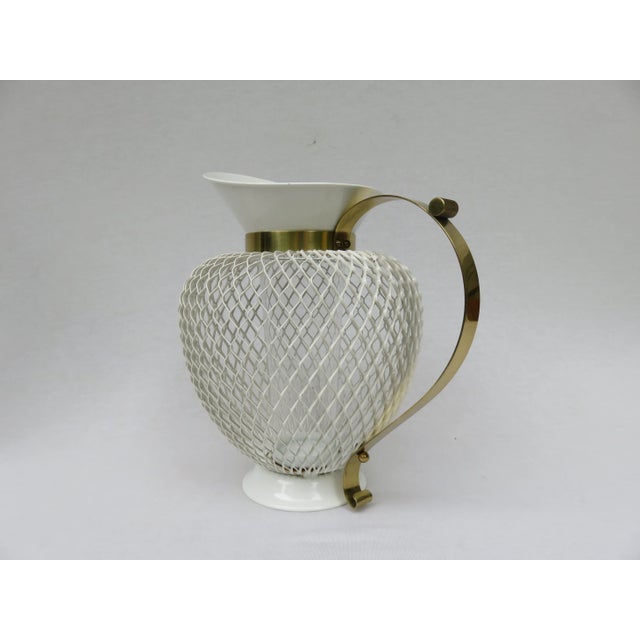 Mid-Century White & Yellow Metal & Brass Umbrella Stand, Tray, & Jug , Set of 3 For Sale - Image 13 of 18