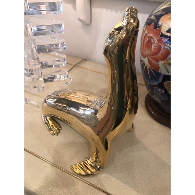 Vintage Polished Brass Seal Animal Statue For Sale - Image 9 of 9