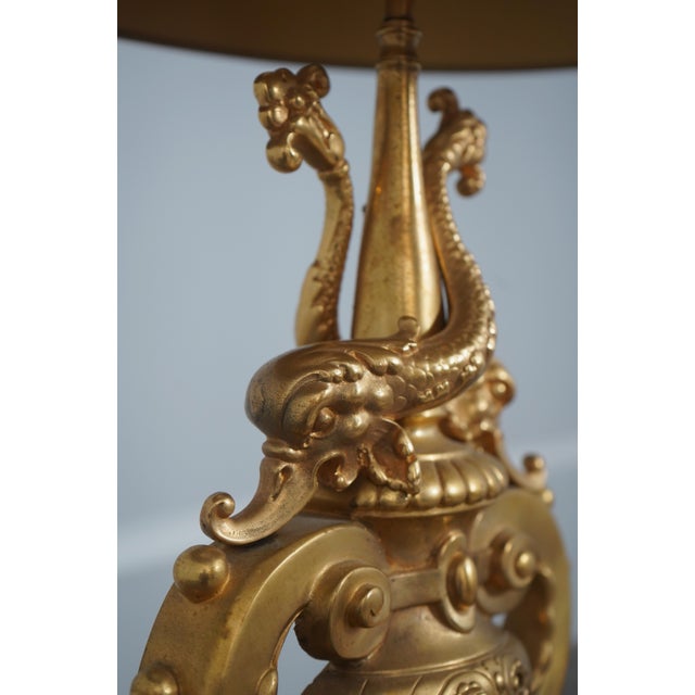 Antique French Bronze Dolphin Andiron Converted Table Lamps - a Pair For Sale - Image 13 of 15