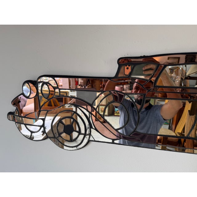 Wood 1980’s Postmodern Art Glass Classic Car Wall Mirror Sculpture For Sale - Image 7 of 10