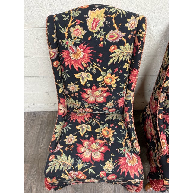 Black Vintage Queen Anne Style Wingback Lounge Chairs - Pair For Sale - Image 8 of 17