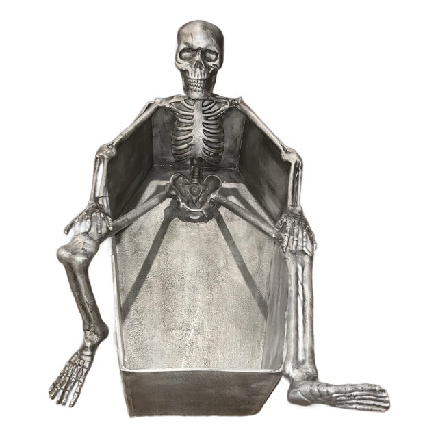 Large Mid-Century Style Hand-Cast Aluminum Skeleton Casket Cooler For Sale