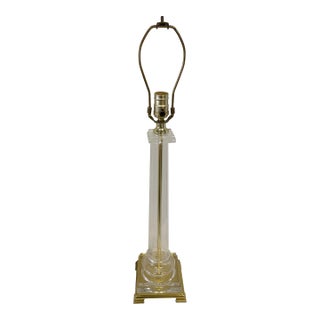 1970s Glass and Brass Column Table Lamp For Sale