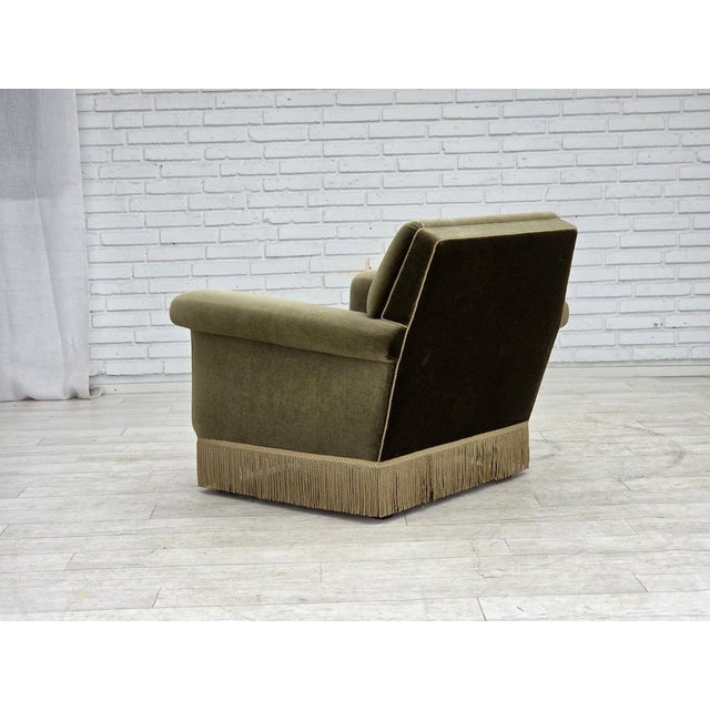 Danish Armchair in Green Furniture Velour, 1970s For Sale - Image 10 of 18