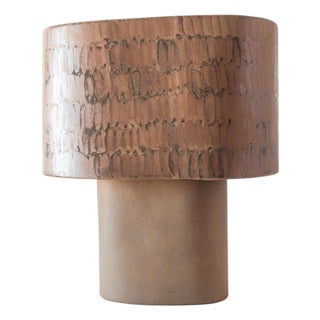 Brown Medium Table Lamp in Stoneware with Hand-Painted Glaze by Lucas Huillet For Sale