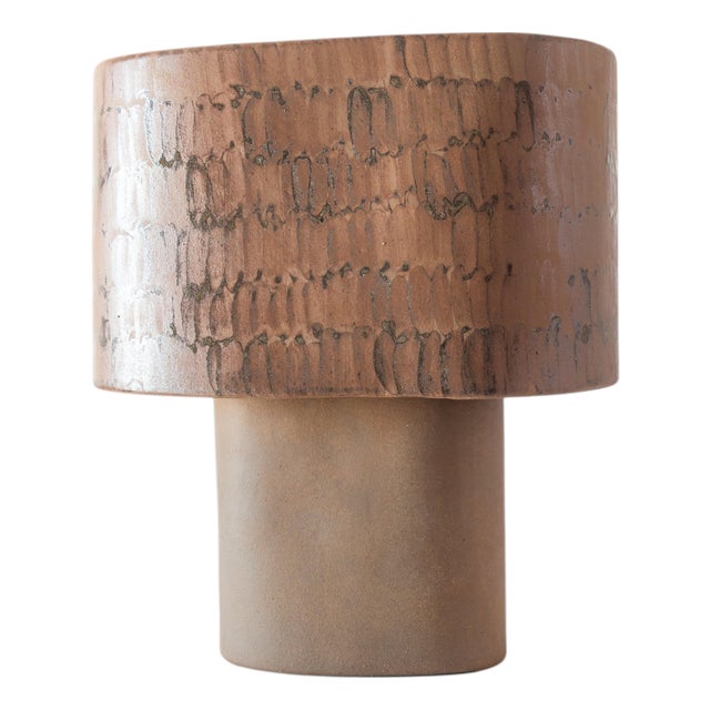 Brown Medium Table Lamp in Stoneware with Hand-Painted Glaze by Lucas Huillet For Sale