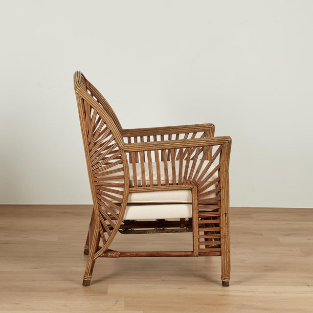 Wood French Art Deco Rattan Pair of Armchairs For Sale - Image 7 of 16