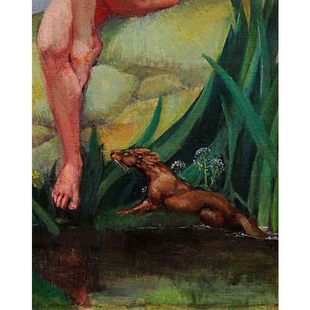 Margaret Maitland Howard, Pan, God of Nature, Playing Panpipes, 1930s, Oil Painting, Framed For Sale - Image 9 of 18