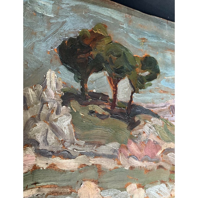 Mid-Century Modern Landscape Composition, 1940s, Oil Painting on Wood Panel For Sale - Image 3 of 8