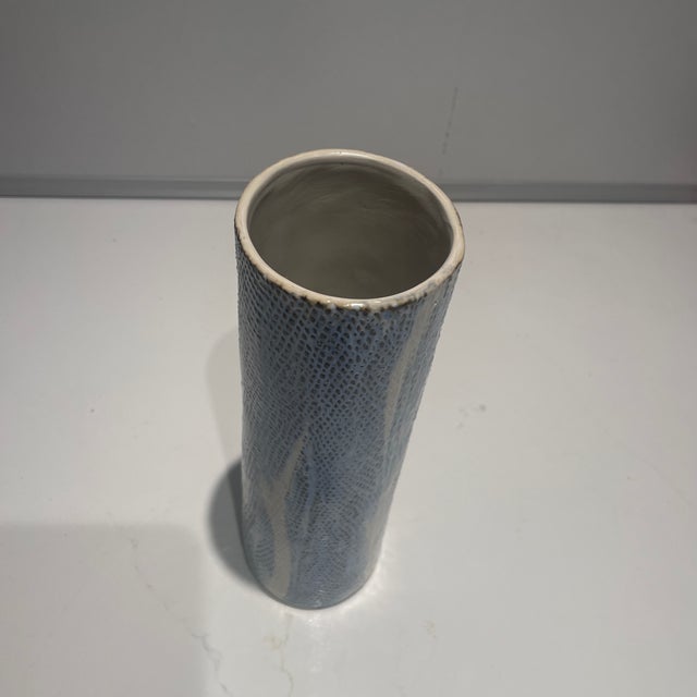 Contemporary Blue Ceramic Snake Textured Vase For Sale - Image 3 of 5
