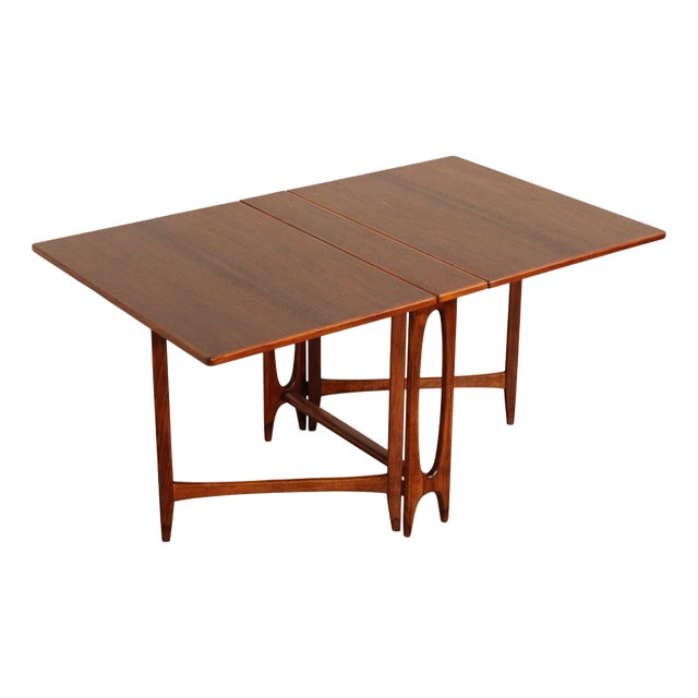 Kleppe M°belfabrik Danish Modern Walnut Drop Leaf Table For Sale