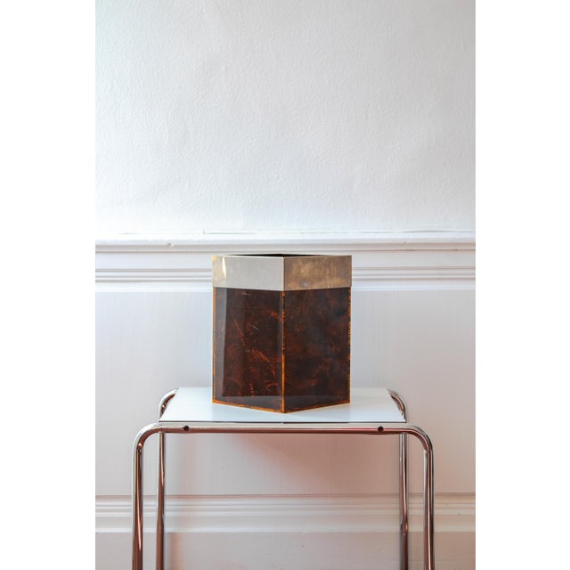 Brown Vintage Tortoiseshell Acrylic Gass and Brass Basket from Christian Dior Home, France, 1970s For Sale - Image 8 of 13