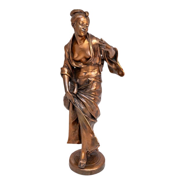 Alfred Lanson "Geisha" Patinated Bronze Sculpture For Sale