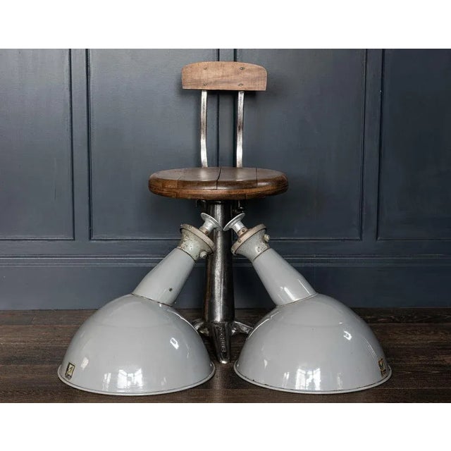 Large Antique pair of Benjamin Crysteel parabolic enamel pendants. English, mid-20th century. Good original condition with...